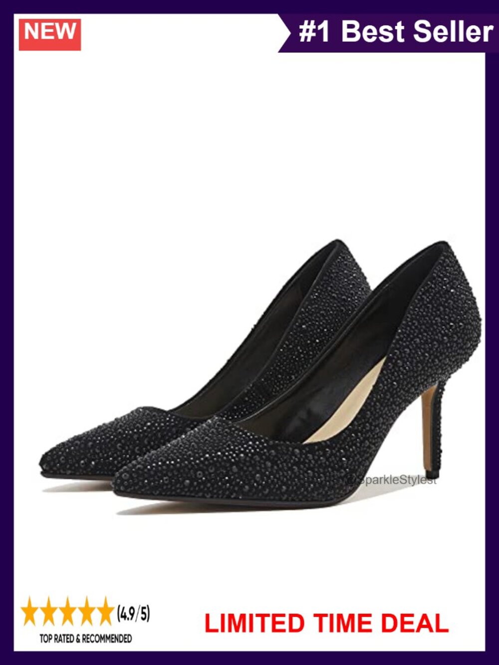 Rhinestone Pumps Women Sparkly Stiletto Heels Slip-On Wedding Dress Shoes